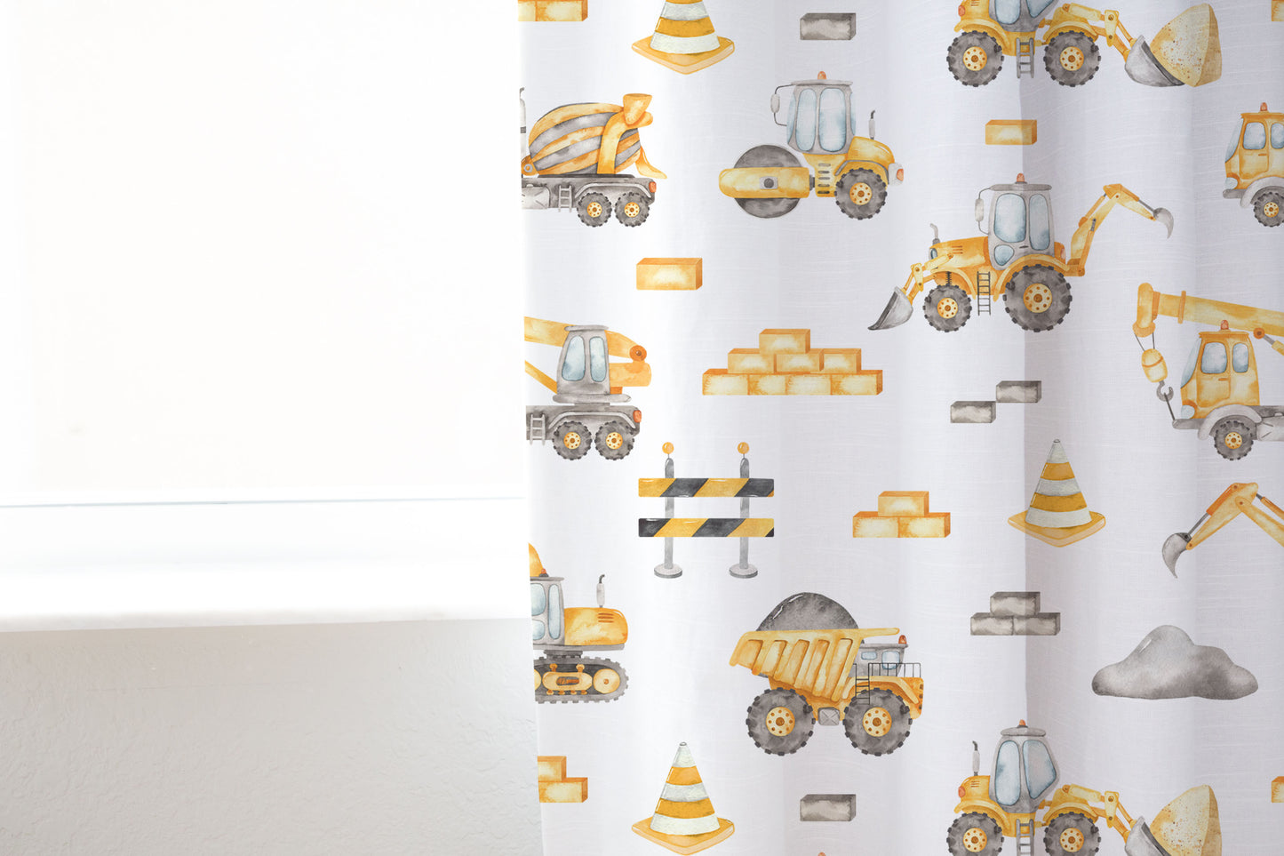 Construction truck curtain single panel, Construction nursery decor - Under Construction