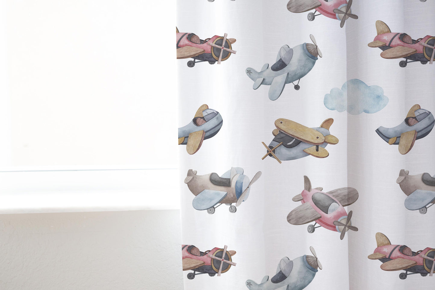 Airplanes Curtain single panel, Airplanes Nursery Bedding - Little Aviator