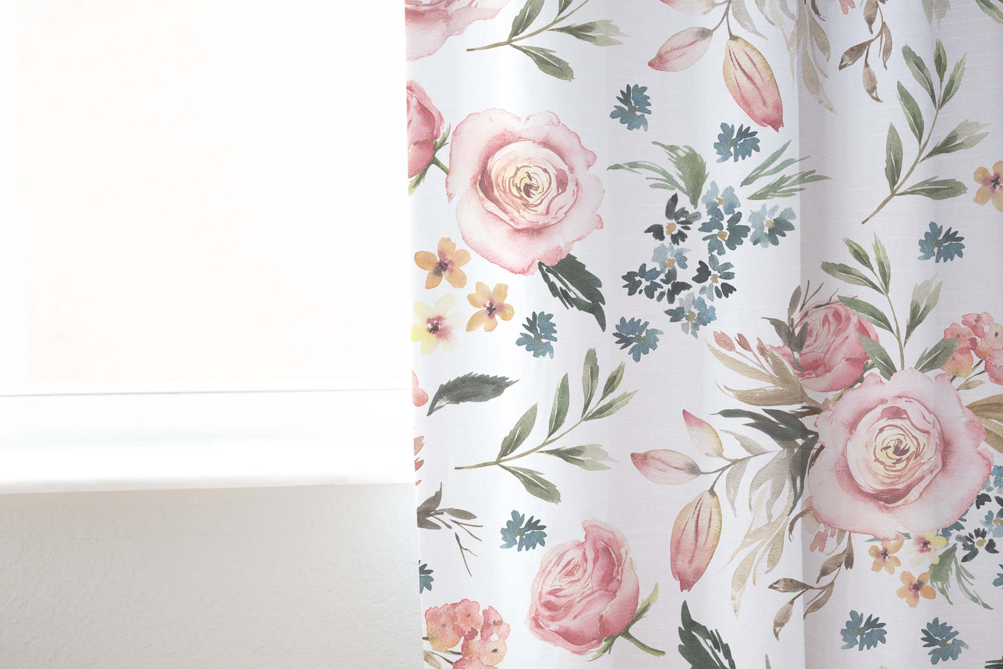 Pink Roses Curtain, Watercolor Floral curtain panels - Candy Rose