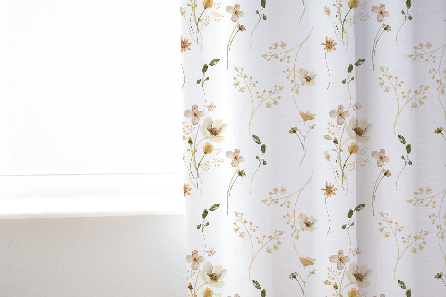 Wildflower Nursery Curtains, Wild Flowers Curtain Single Panel - Mustard Wildflowers