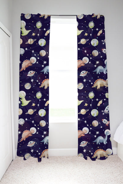 Dinosaur Space Curtain Single Panel, Space Nursery Decor