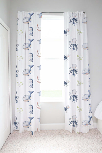 Under the Sea Nursery Curtains Single Panel | Sea Animals Nursery Decor - Little Ocean