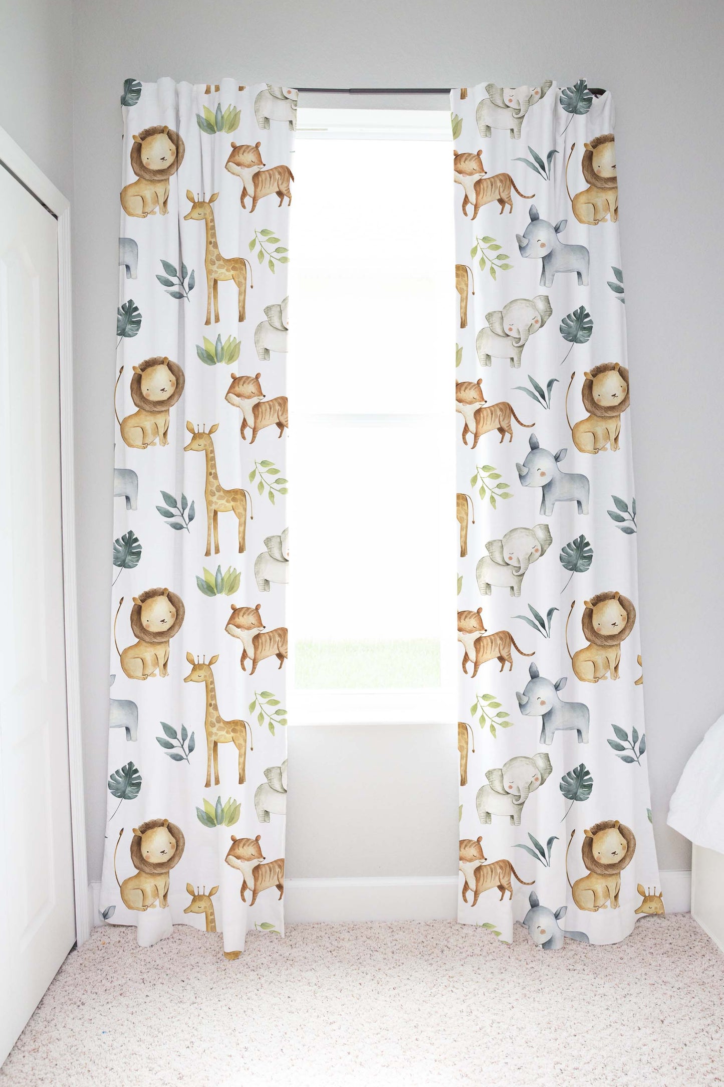 Safari Animals Curtain, Single Panel, Jungle Nursery Decor - Baby Africa