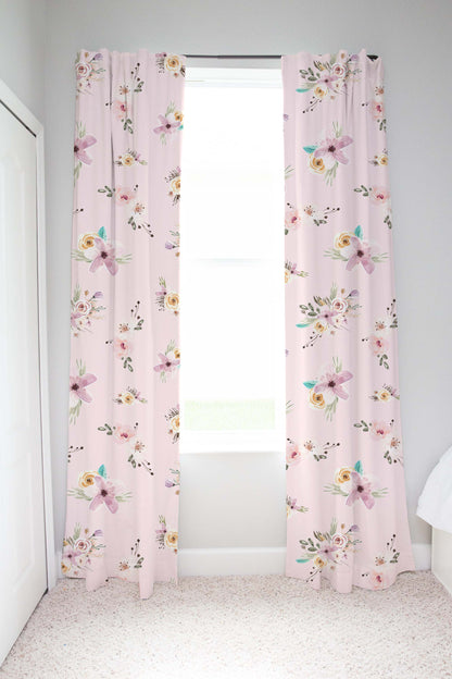 Pink Floral Curtains, Floral Nursery Decor - Forest Friends