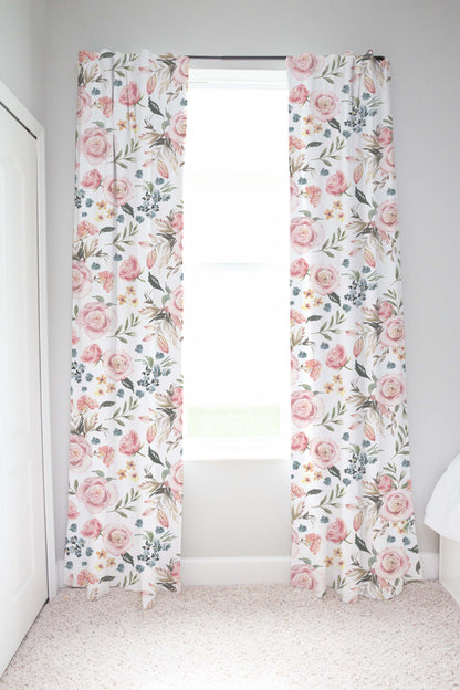 Pink Roses Curtain, Watercolor Floral curtain panels - Candy Rose