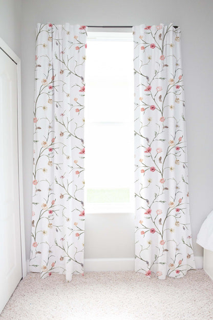 Boho Floral Curtain, Pink Floral Nursery Curtains - Blush Wildflowers