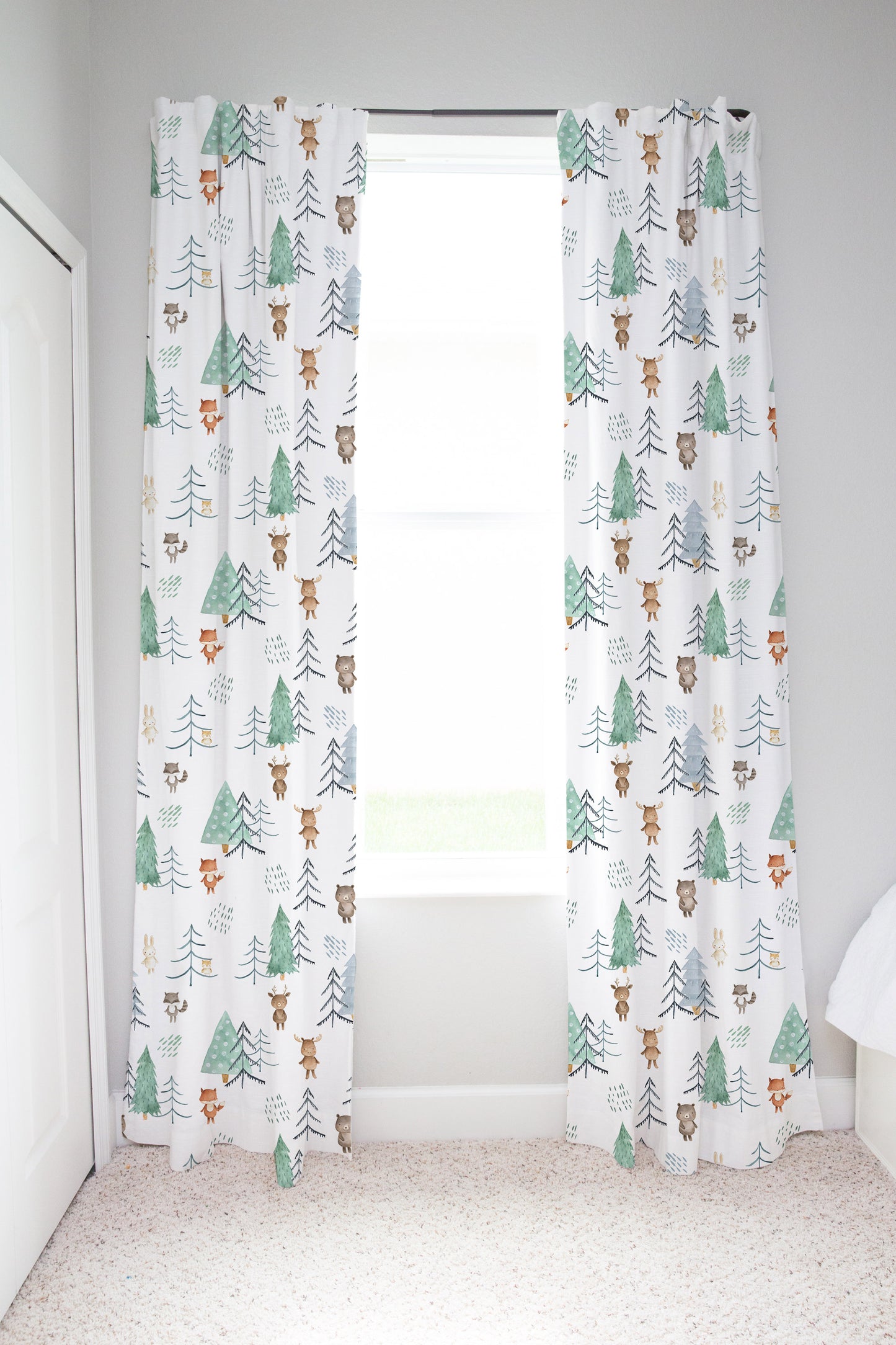 Woodland Curtain Single Panel, Forest Nursery Decor - Scandi Woodland