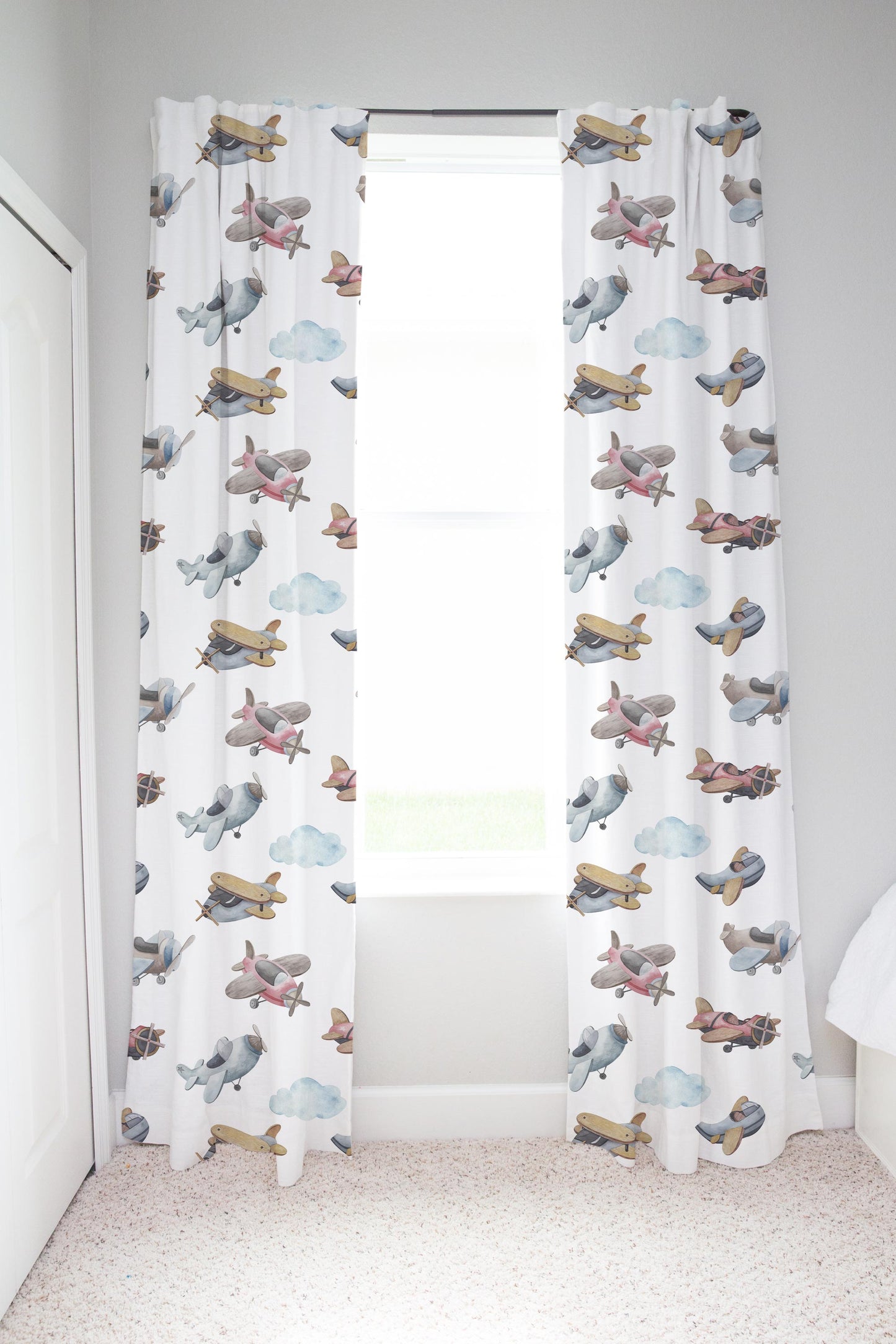 Airplanes Curtain single panel, Airplanes Nursery Bedding - Little Aviator