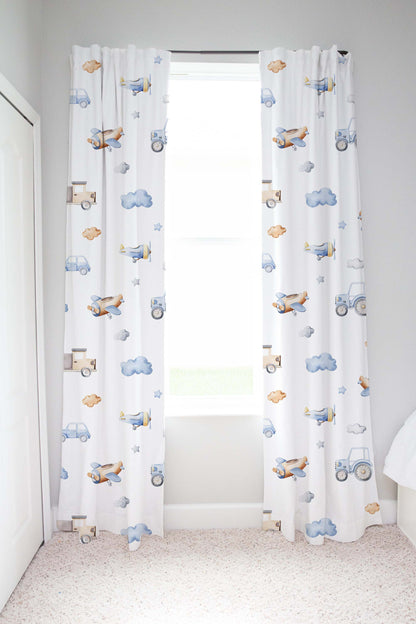 Transport Vehicles Curtain, Transportation Nursery Decor - Blue Transportation