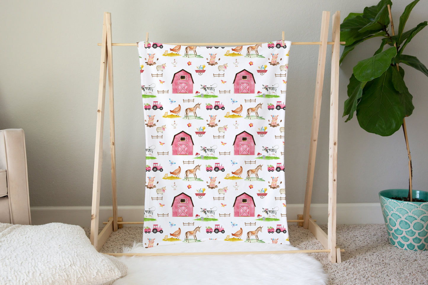 Farm girl blanket, Girl Farm Nursery Bedding - Farm Sweet Farm