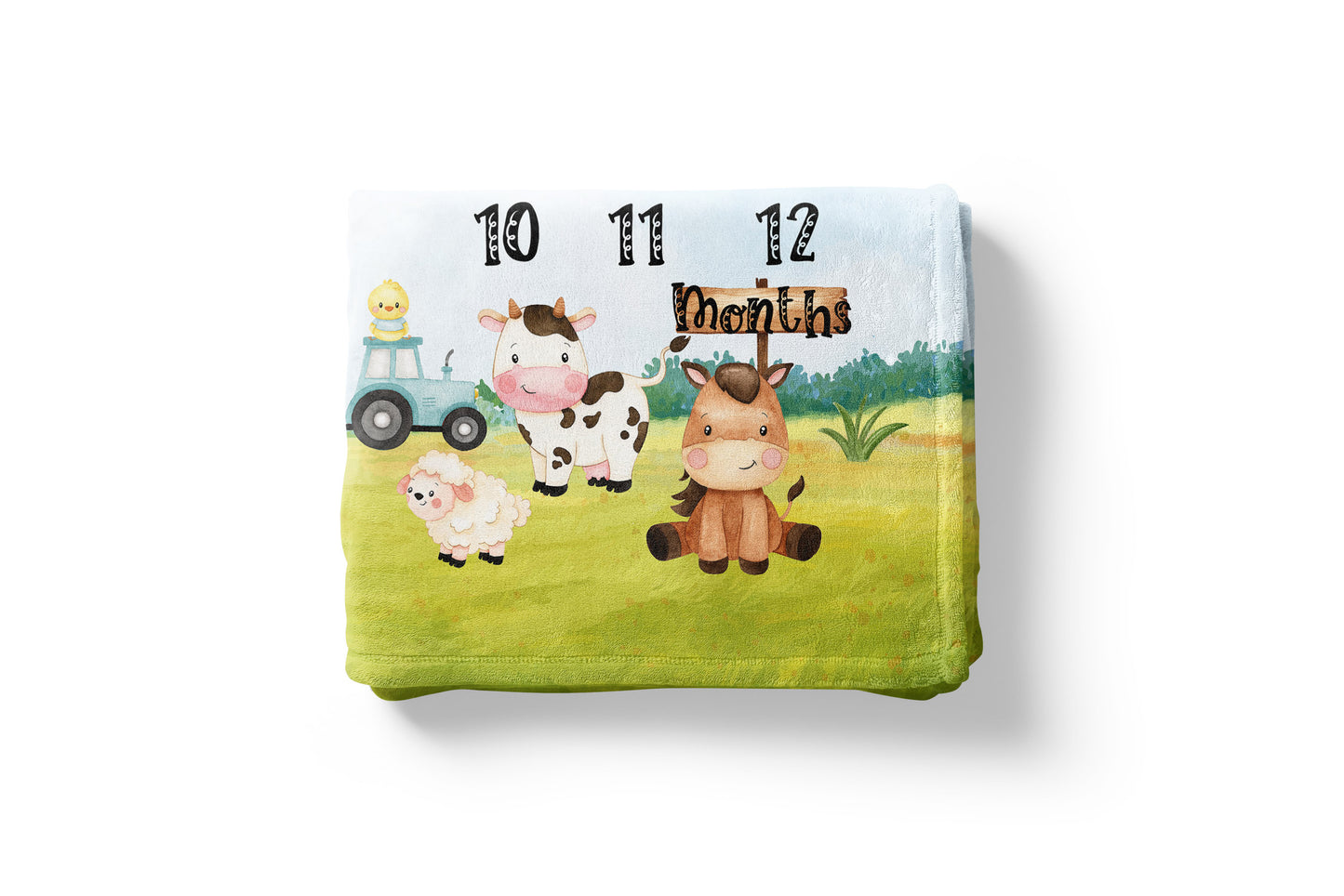 Farm Personalized Milestone, Neutral Baby Month Blanket - Morgan's Farm