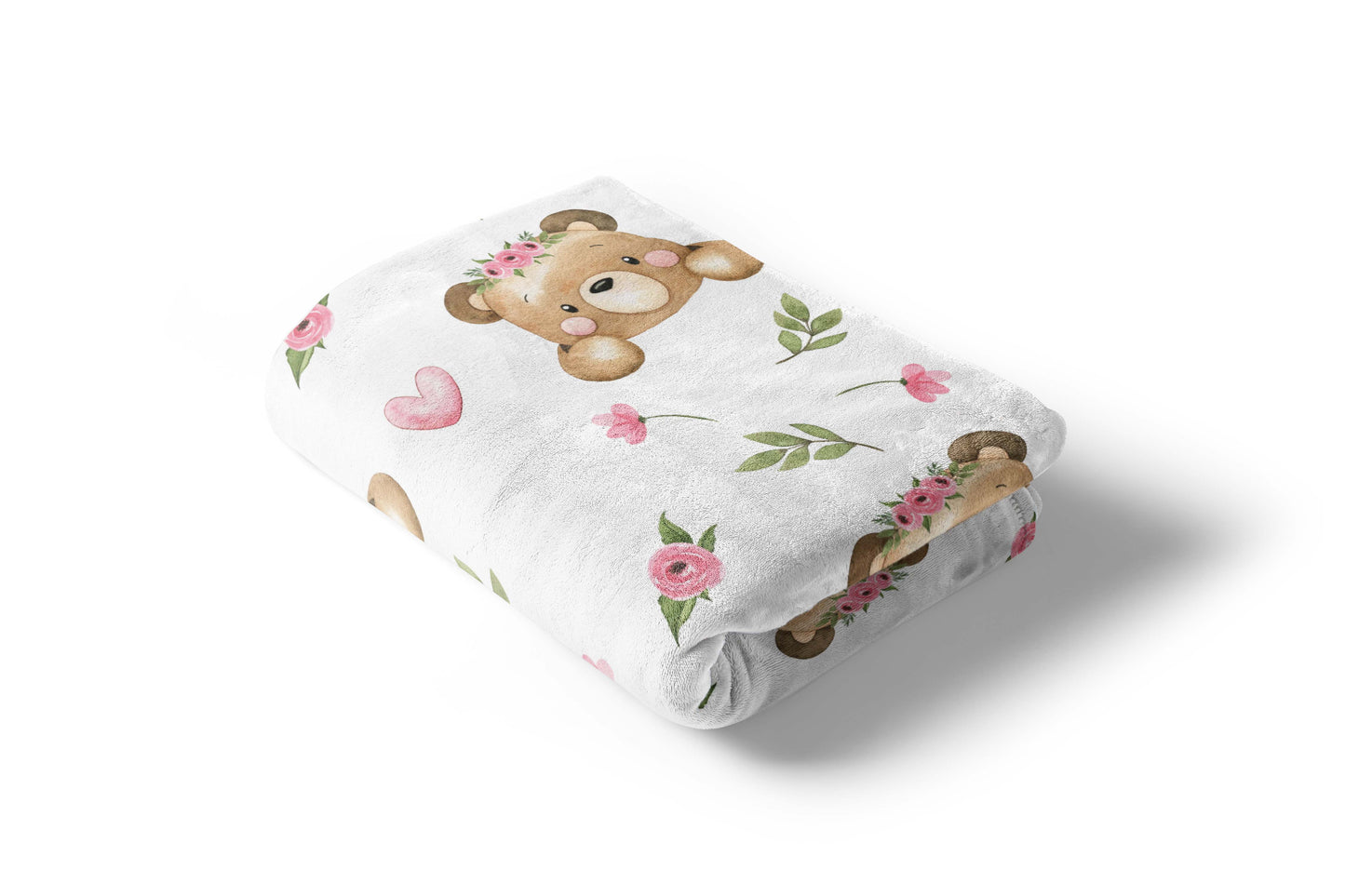 Floral Bear Minky Blanket - Girl Bear Nursery Bedding - Beary Pink