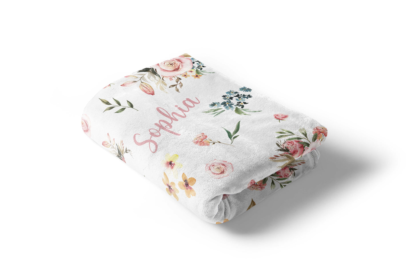 Pink floral Personalized Minky Blanket, Roses Nursery Bedding - Candy Rose