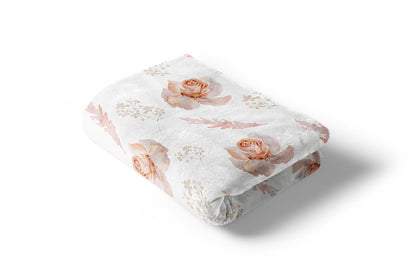 Roses Minky Blanket, Coral floral nursery bedding - Delicate Breeze