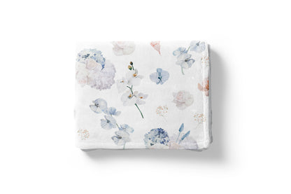 Coral and Dusty Blue Flowers Minky Blanket, Floral Nursery Bedding - Delicate Breeze