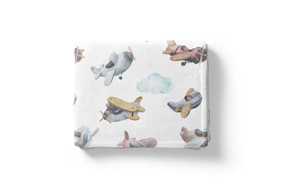 Airplanes Minky Blanket, Airplane Nursery Bedding - Little Aviator