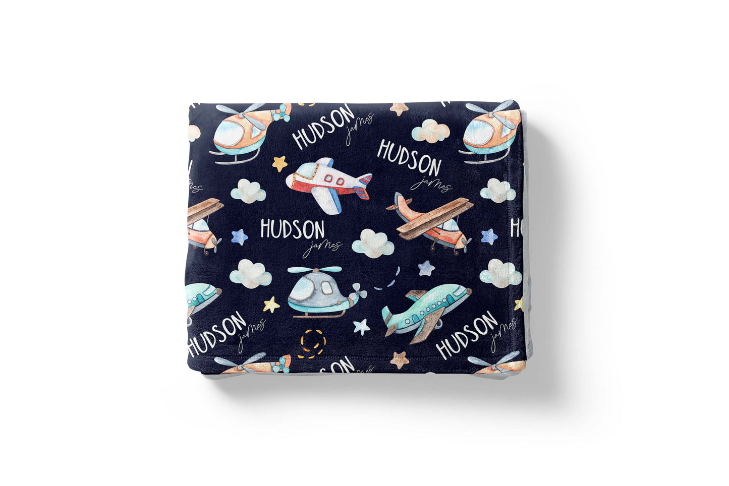 Airplanes Personalized Minky Blanket, Aviator Nursery Bedding - Night Flight