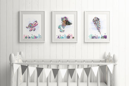 Mermaid Wall Art, Under The Sea Nursery Prints Set of 3 - Mermaid World