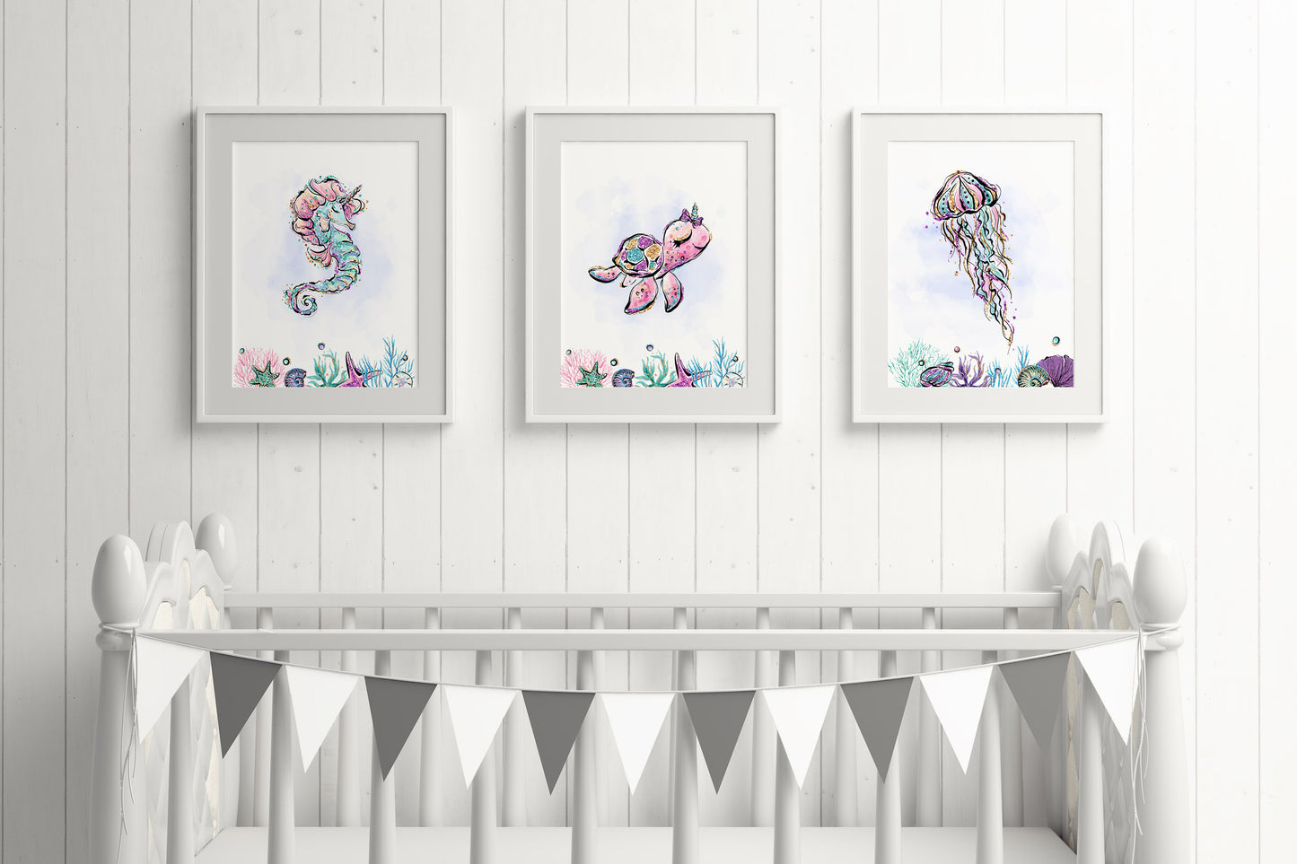 Girl Under The Sea Nursery Prints | Girl Ocean Wall Art Set of 3 - Mermaid World