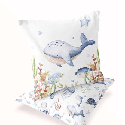 Whale Pillow COVER, Under the sea nursery bedding - Little Ocean