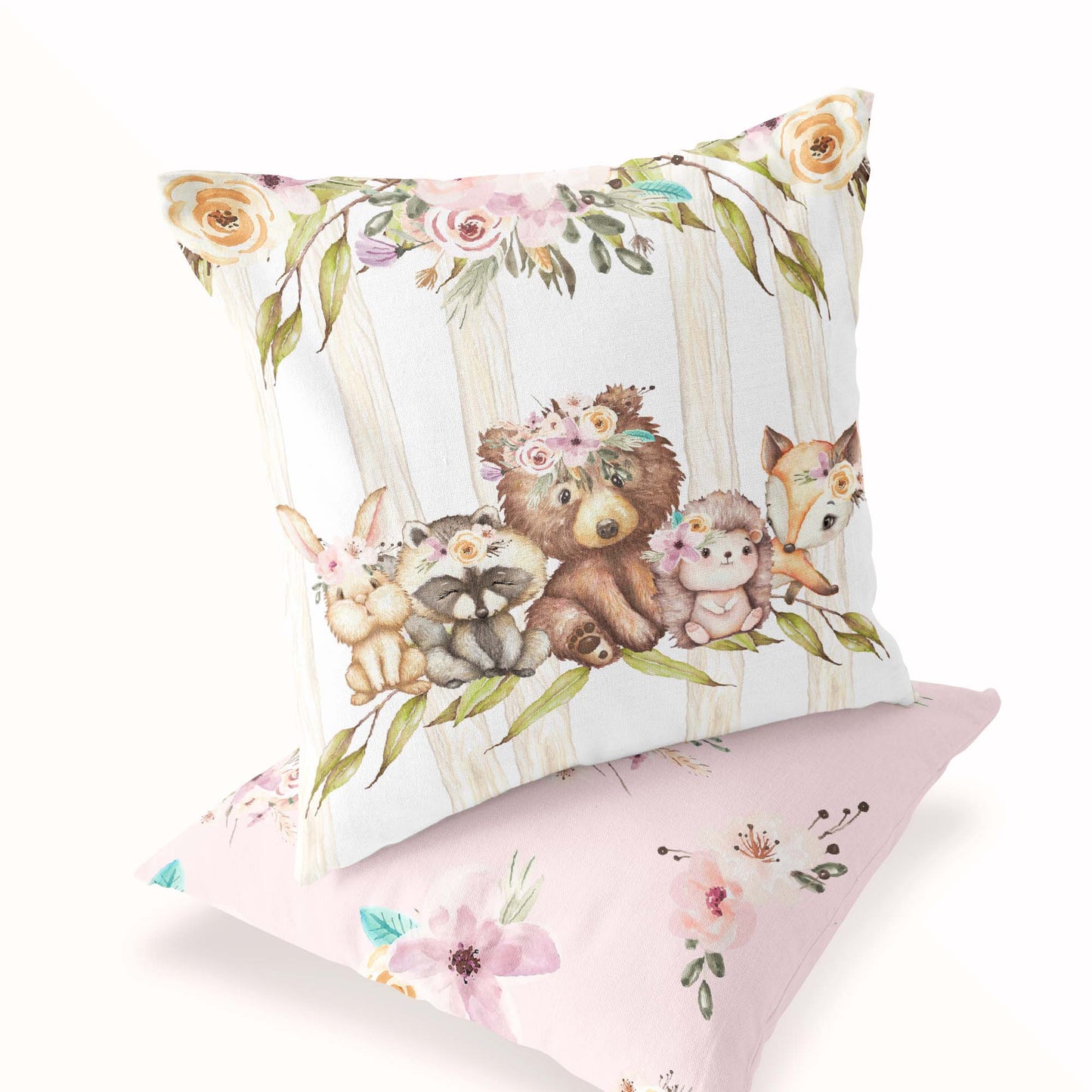 Girl Woodland Animals Pillow Cover, Woodland Nursery decor - Forest Friends