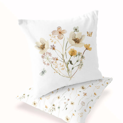 Wild flowers pillow, Floral pillow cover - Mustard Wildflowers