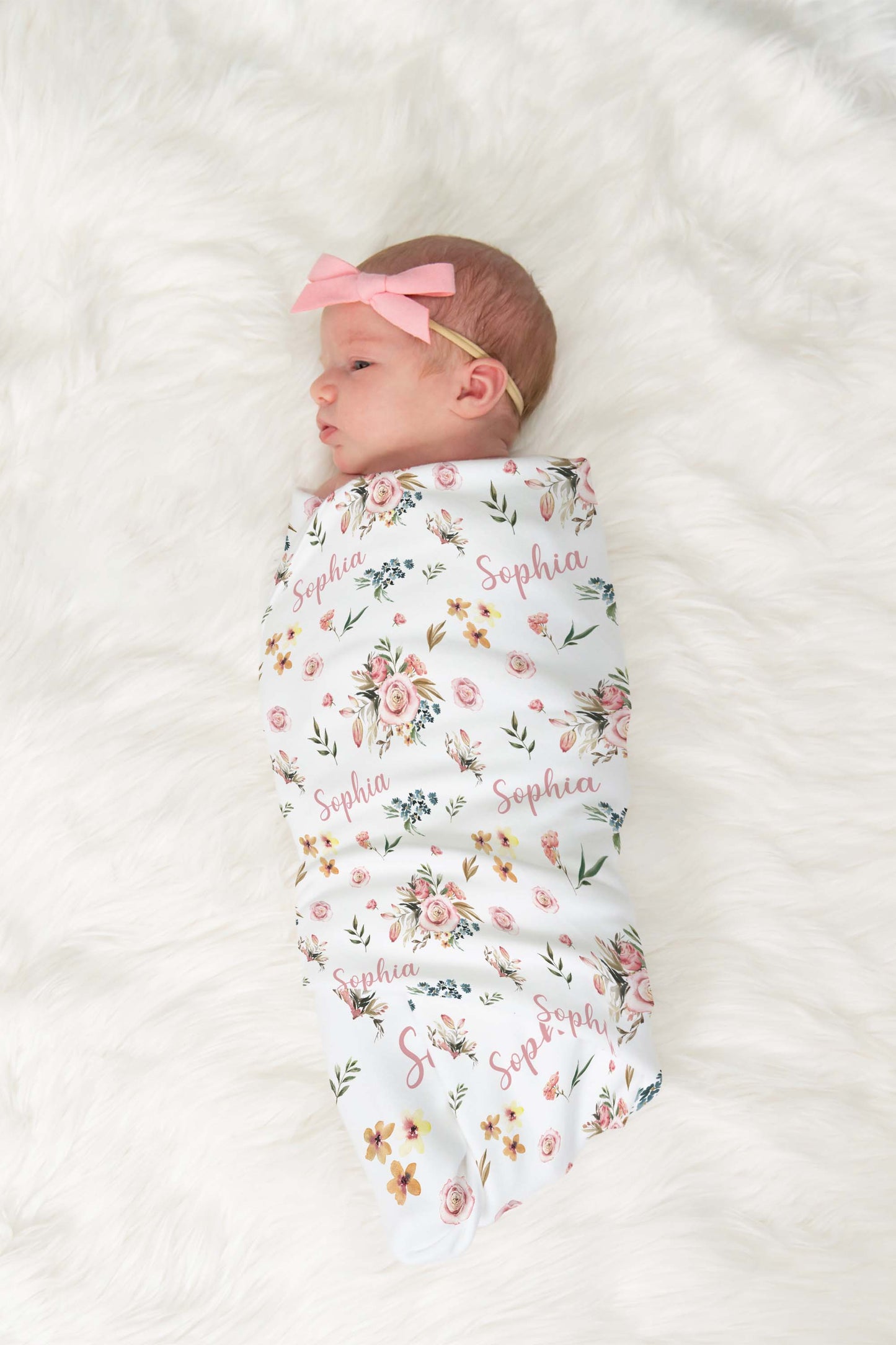 Pink Floral Personalized Baby Swaddle Set, Roses Hospital Baby Girl Blanket - Candy Rose