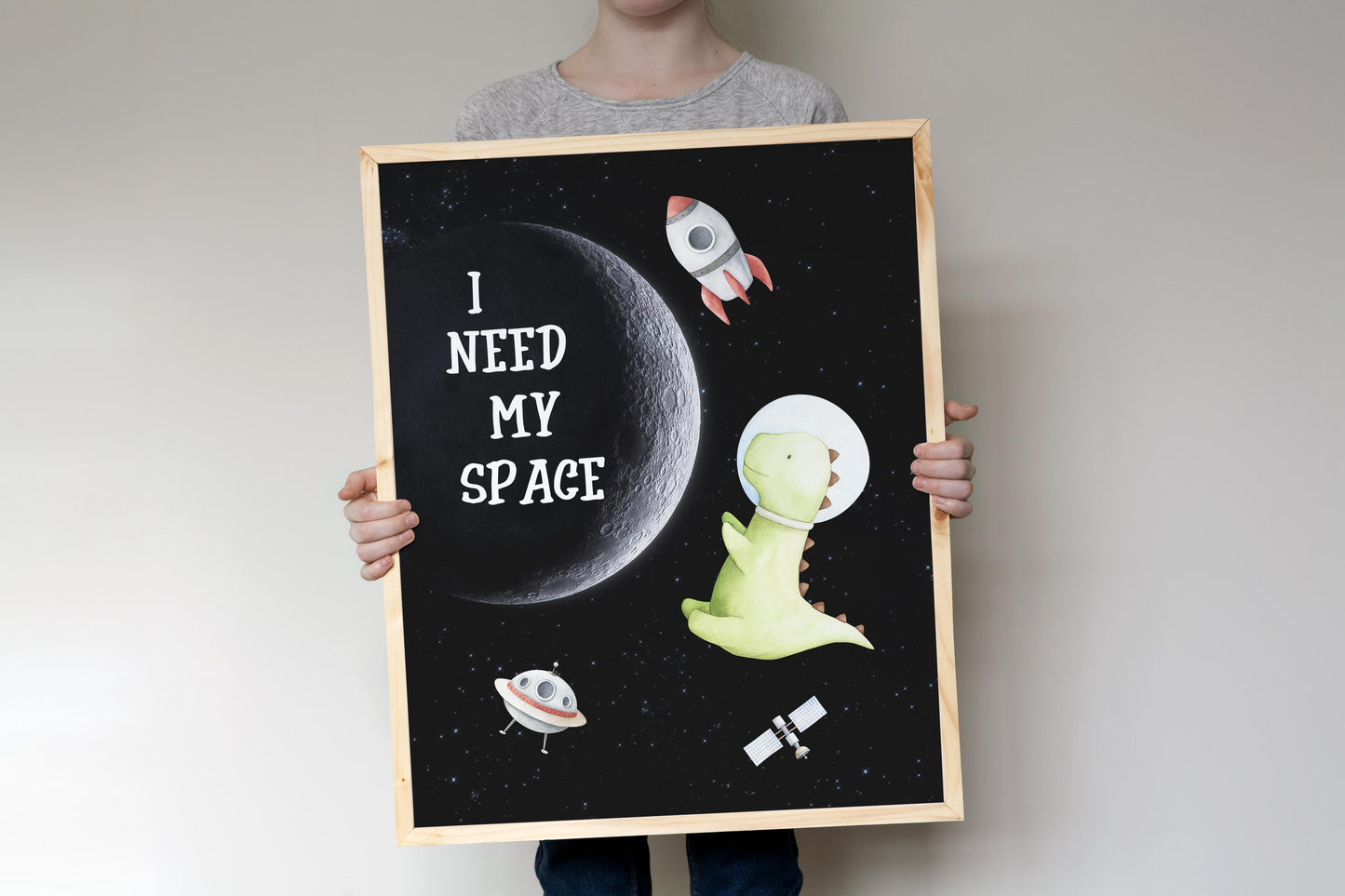 I Need my Space, PRINTABLE Dinosaur Wall Art, Space Nursery Print