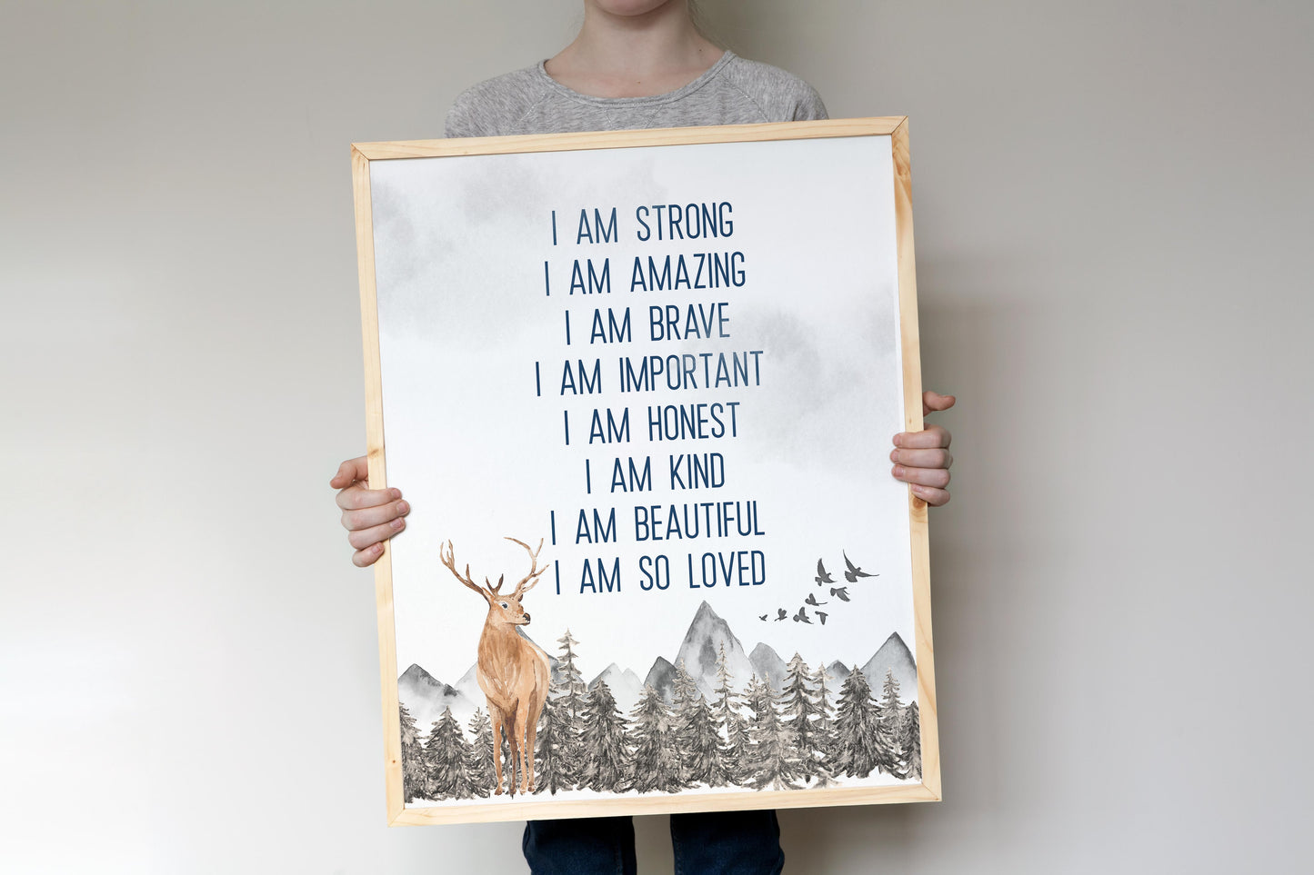 Positive Affirmations PRINTABLE Deer Wall Art, Woodland Nursery Print