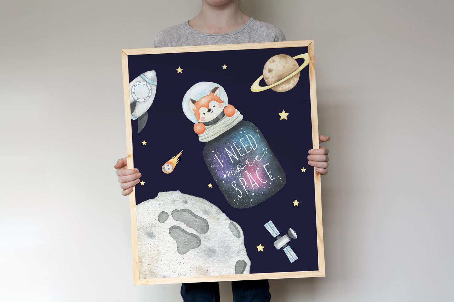 I need more space, PRINTABLE Fox Wall Art, Space Nursery Print