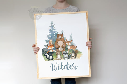 Personalized Woodland Wall Art, Forest Nursery Print Unframed