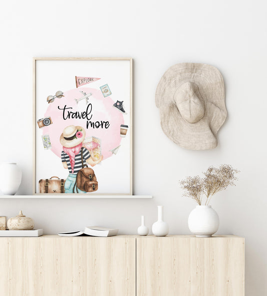 Travel More, PRINTABLE Travel Wall Art, Explore Nursery Print