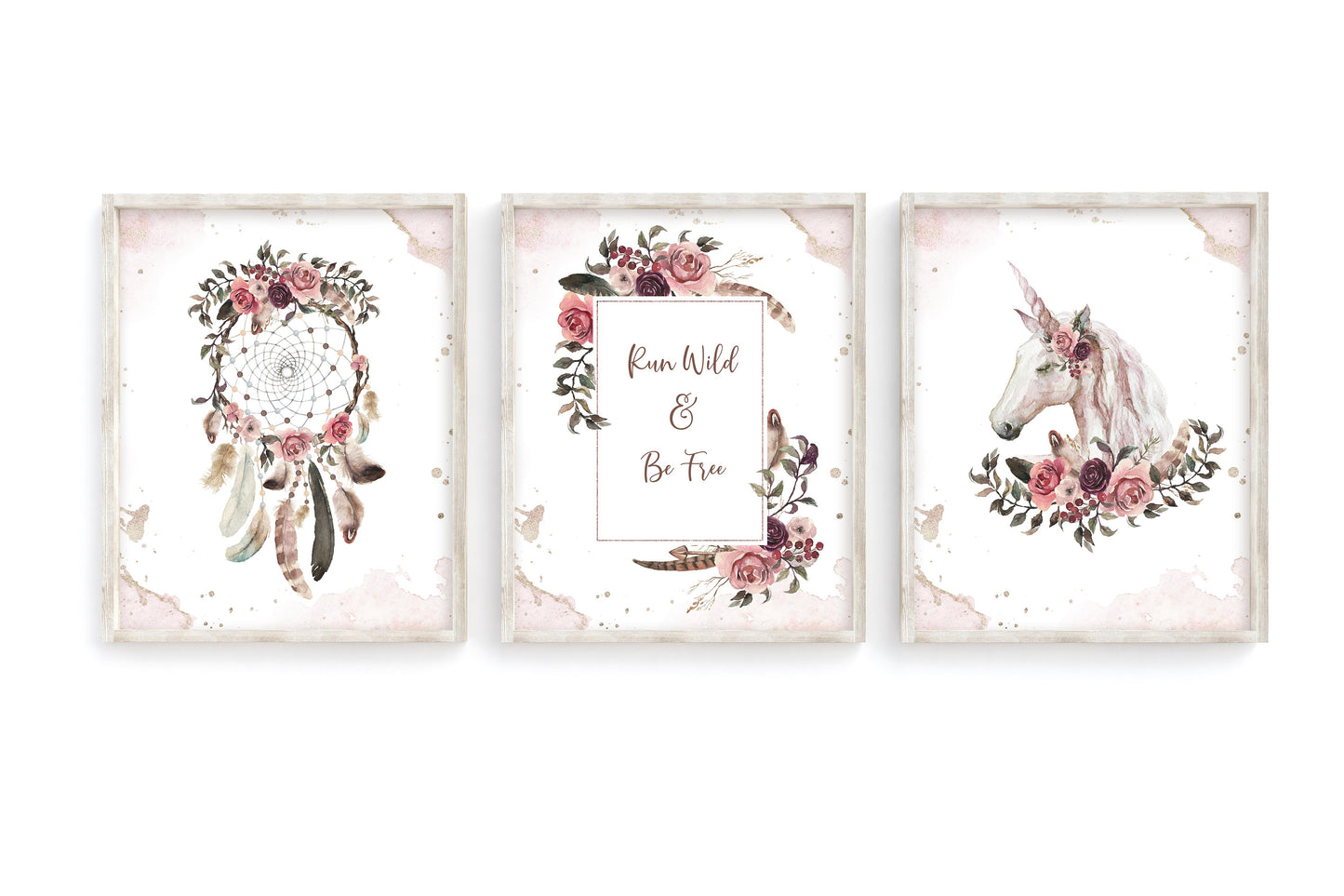 Dreamcatcher Wall Art, Boho Floral Nursery Prints set of 3
