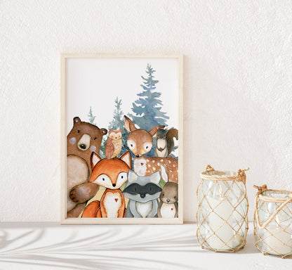 PRINTABLE Woodland Wall Art, Woodland Animals Nursery Print