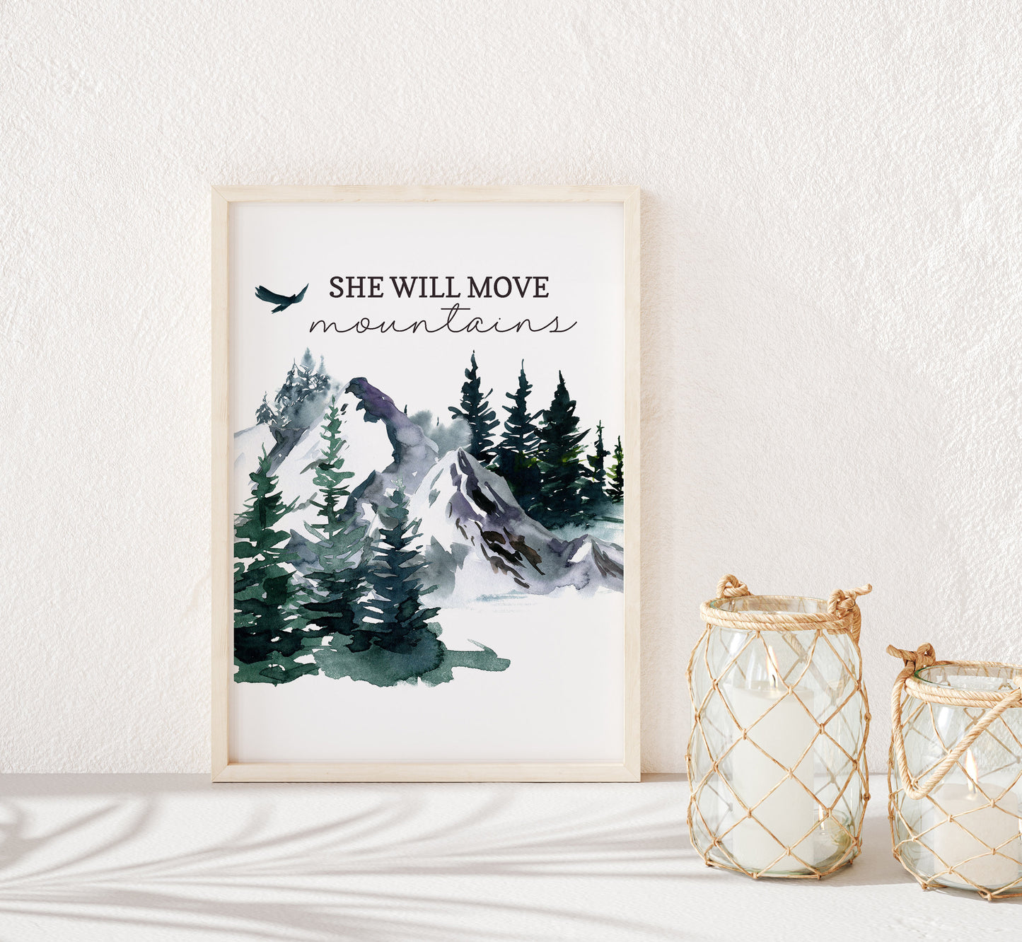 She will move Mountaians, PRINTABLE Forest Wall Art, Woodland Nursery Print