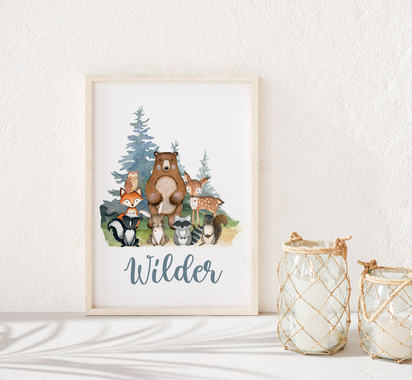 Personalized Woodland Wall Art, Forest Nursery Print Unframed