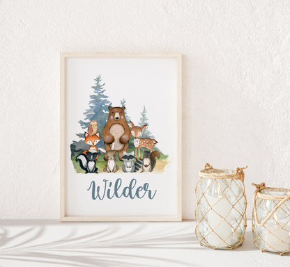 Personalized Woodland Wall Art, Forest Nursery Print Unframed