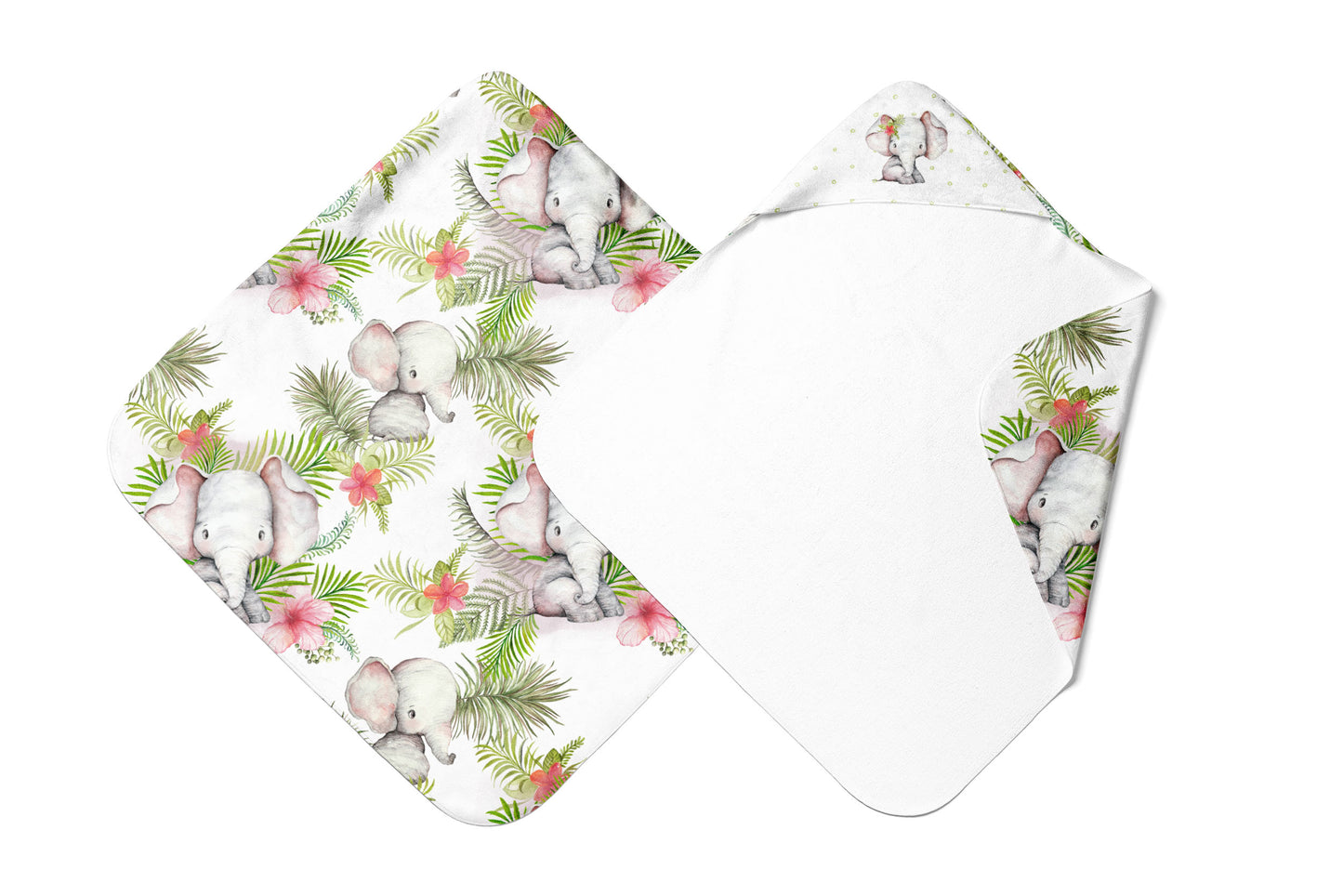 Tropical Leaves Hooded Baby Towel, Elephant Baby Girl Towel