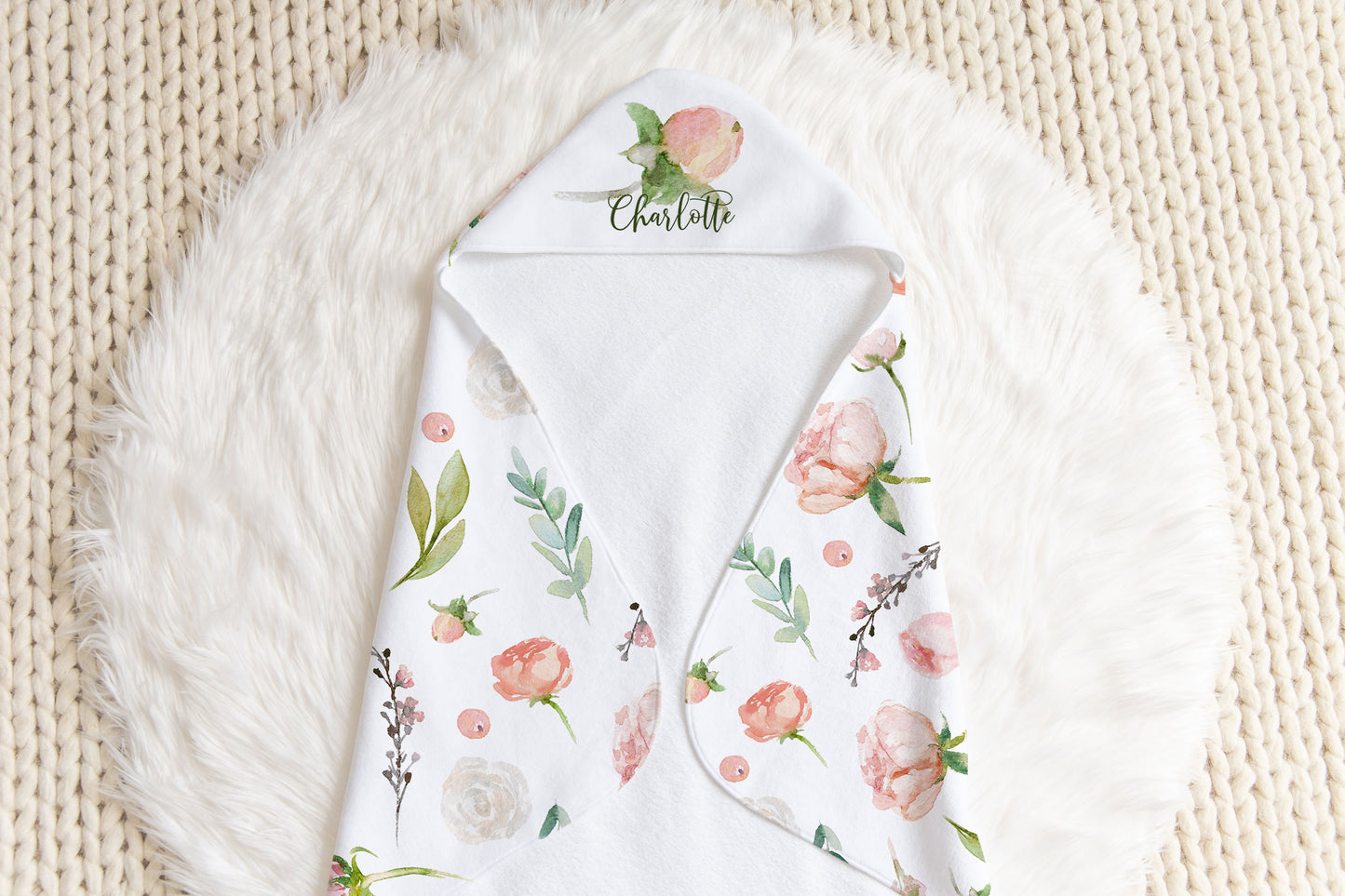 Personalized Floral Hooded Baby Towel, Baby Girl Bathroom Towel - Pastel Garden