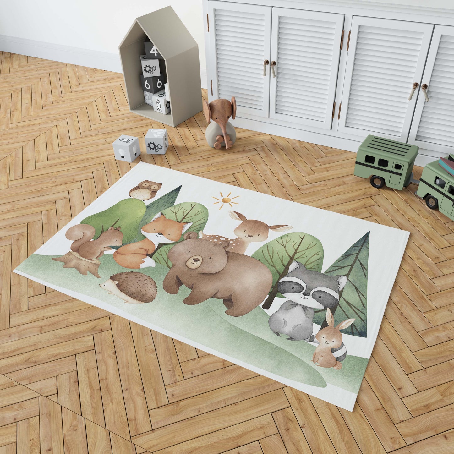 Woodland Animals Rug - Woodland nursery decor - Tiny Woodland