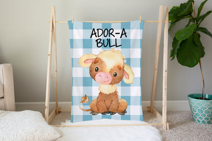 Ador-a Bull Minky Blanket, Farm Nursery Bedding - Farm Babies