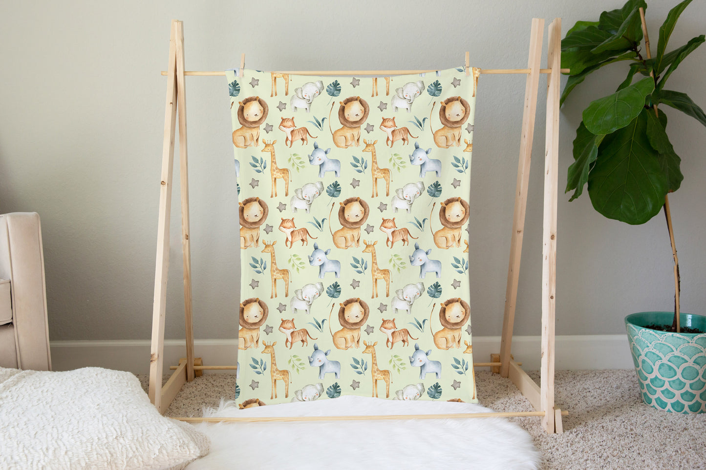 Safari Animals Minky Blanket, Jungle Nursery Bedding - Baby Africa