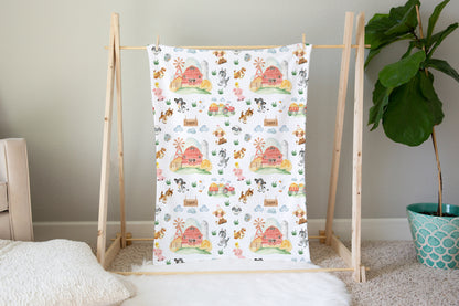 Farm Animals Minky Blanket, Barnyard  Nursery Bedding - Farm Babies