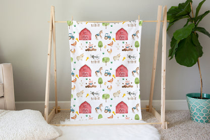 Farm Minky Blanket, Barnyard Nursery Bedding - Farm Sweet Farm