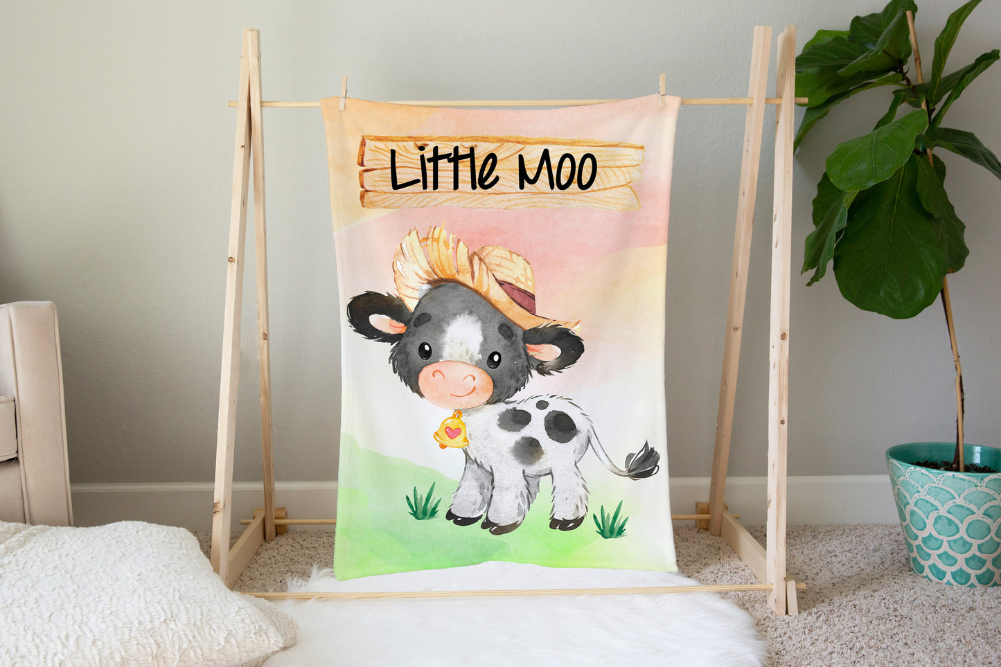 Little Moo Cow Minky Blanket, Farm Nursery Bedding - Farm Babies