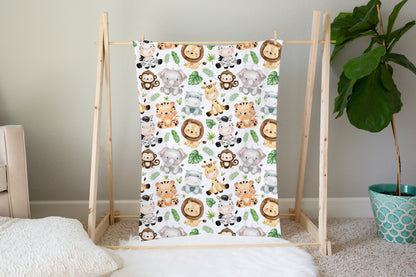 Safari Animals Minky Blanket, Jungle Nursery Bedding - Safari Explorer