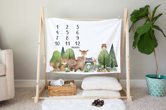 Personalized Woodland Animals Milestone - Woodland Nursery Bedding - TiW