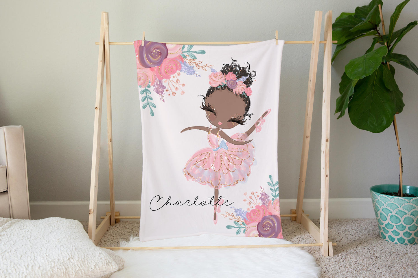 Ballerina Personalized Minky Blanket, Ballet Nursery Bedding - Sweet Ballet