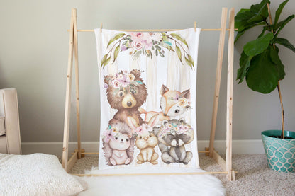 Woodland Animals Minky Blanket, Forest Animals Nursery Bedding - Forest Friends