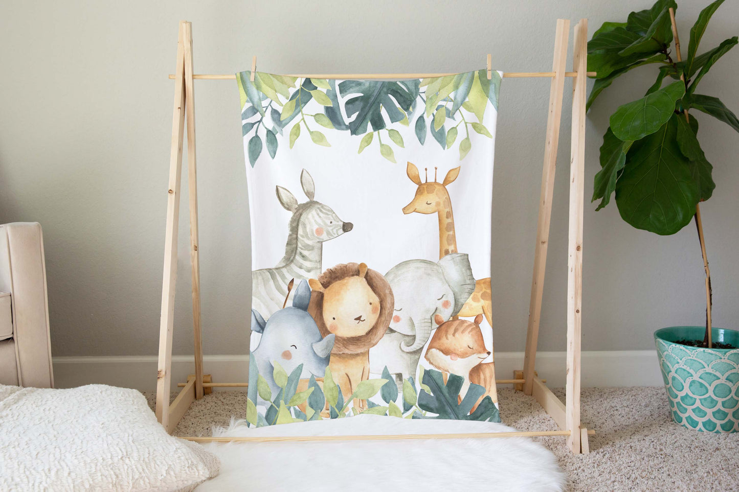 Safari Animals Minky Blanket, Jungle Nursery Bedding - Baby Africa